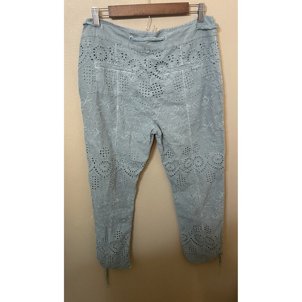 Sundance Everyday Eyelet Pants sz 6 Green Floral Cotton Drawstring Waist Boho - Picture 6 of 6